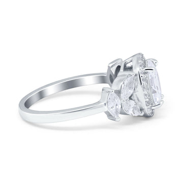 Oval Art Deco Engagement Ring Simulated Cubic Zirconia 925 Sterling Silver